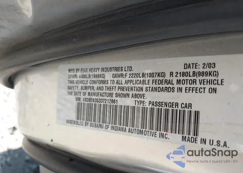 2003 Subaru Legacy L/L W/Special Edition Package from USA, damaged, VIN 4S3BE635337212861